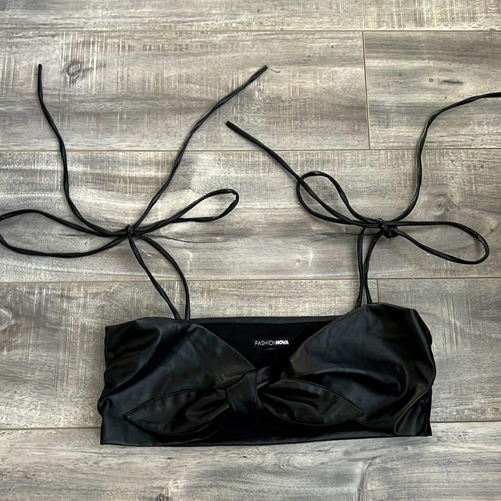 Fashion Nova black leather tie top